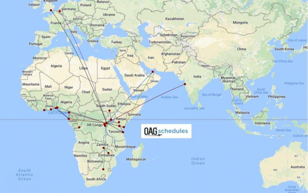 map of Rwandair route